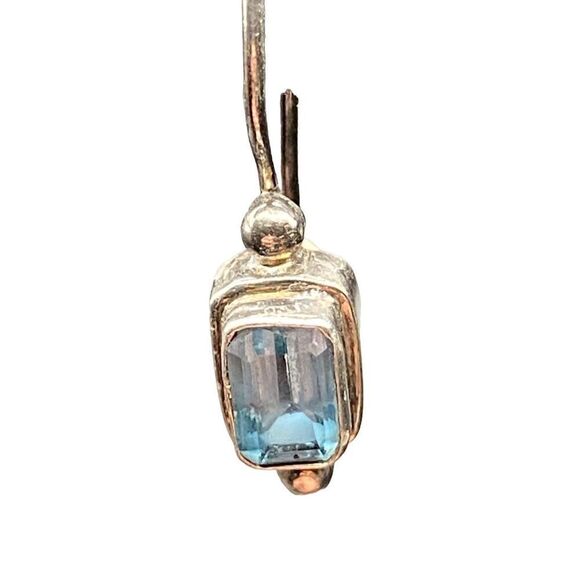 Sterling silver 925 Blue topaz emerald shaped dangle earrings wire fishhook with - Picture 7 of 12